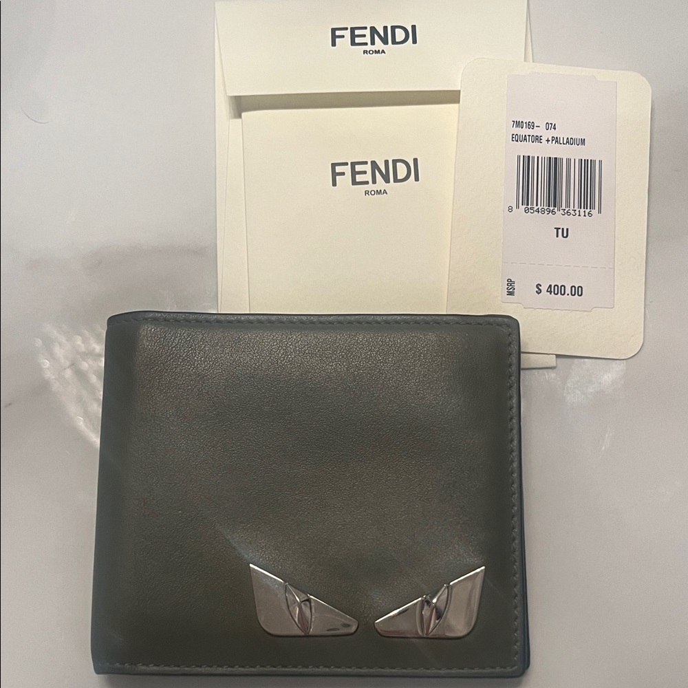 Fendi Men's Dark Gray/ Green Leather Wallet
